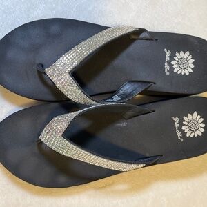 Yellow Box black sandals with silver sequence
